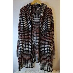 EARTHBOUND‎ TRADING Crochet Open Knit Hooded Cardigan Sweater Women's Sz L Boho